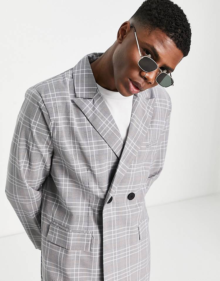 Mennace double breasted suit set in gray check